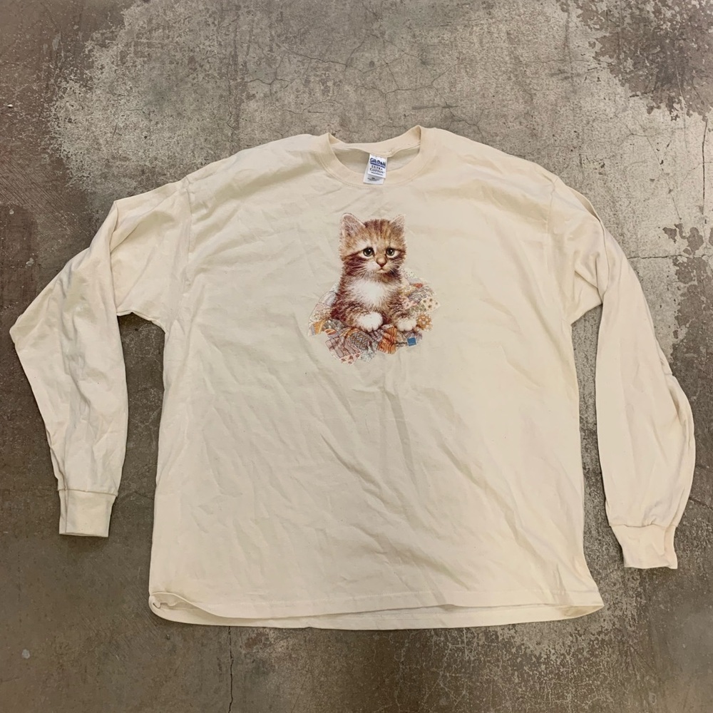 Gildan Beige‎ Cat Print Long Sleeve Shirt